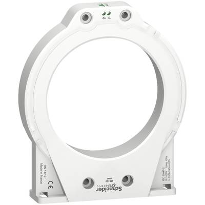 A white, round housing component with the inscription 'Schneider Electric', manufactured in France, with screw holes for mounting.