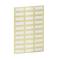 A sheet with rectangular, white labels on a beige background, arranged in multiple even rows.