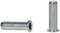 Two metallic bolts, one lying horizontally, the other standing vertically. Both have a flat head and a cylindrical body.