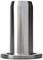 A metallic cylinder with a broad base, smooth and shiny, standing on a surface.