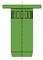 Green technical drawing of a cylindrical part with rectangular cut-outs and a wide rim at the top. Centred longitudinal section.
