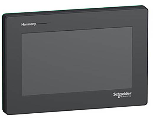 A black electronic display device with a grey screen and the inscription 'Harmony Schneider Electric' in the top left corner.
