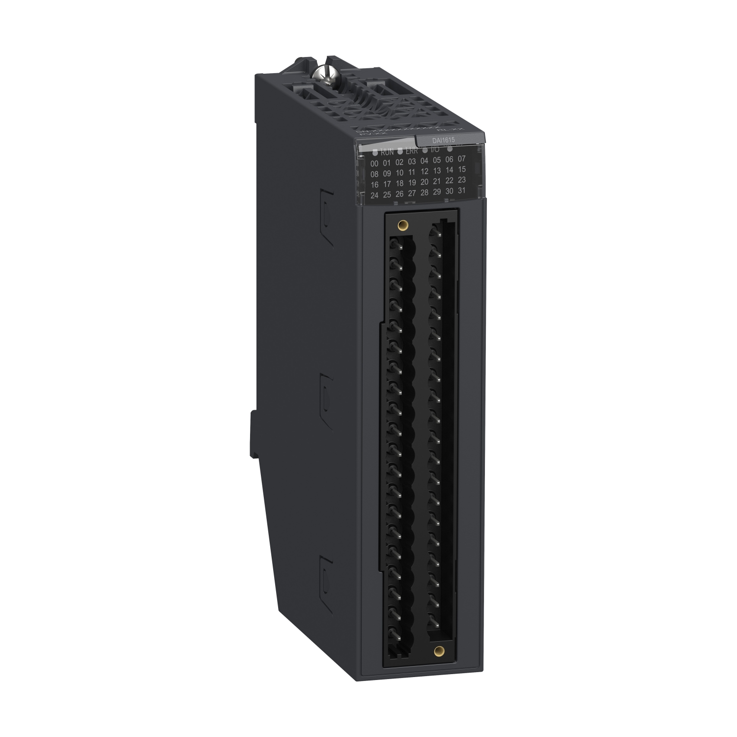 A black electronic module with multiple terminal blocks, suitable for industrial control systems.