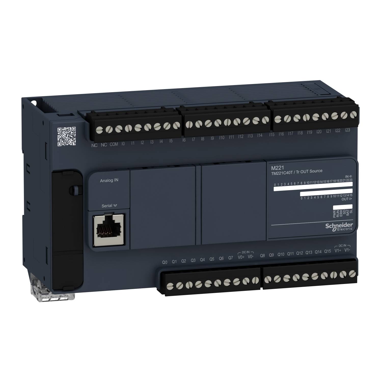 A grey control unit for industrial automation with multiple connections and an Ethernet port. Brand logo positioned bottom right.