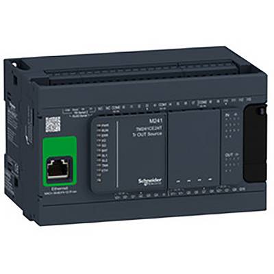 'Industrial automation device by Schneider Electric, Model TM241CE24T. Includes Ethernet connection and numerous inputs/outputs.'