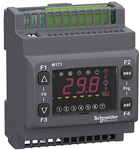 Digital control unit by Schneider Electric with a large, brightly lit red LED display showing the number '29.8'.