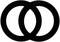 Two black rings intersect, forming a Vesica Piscis. Symbol of union or shared objective.