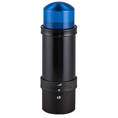 A black cylindrical warning light with a blue, transparent cover on top, used for visual alerting.