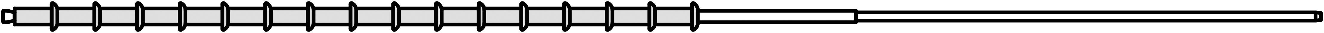 A coiled, spiral-shaped metal spring or connecting element, horizontally positioned, against a dark background.