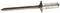 A silver blind rivet with a flat head and hollow shank, used for connecting materials.