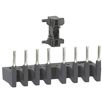 'Distribution block with seven metallic terminals and a removable black housing, suitable for electrical connections.'