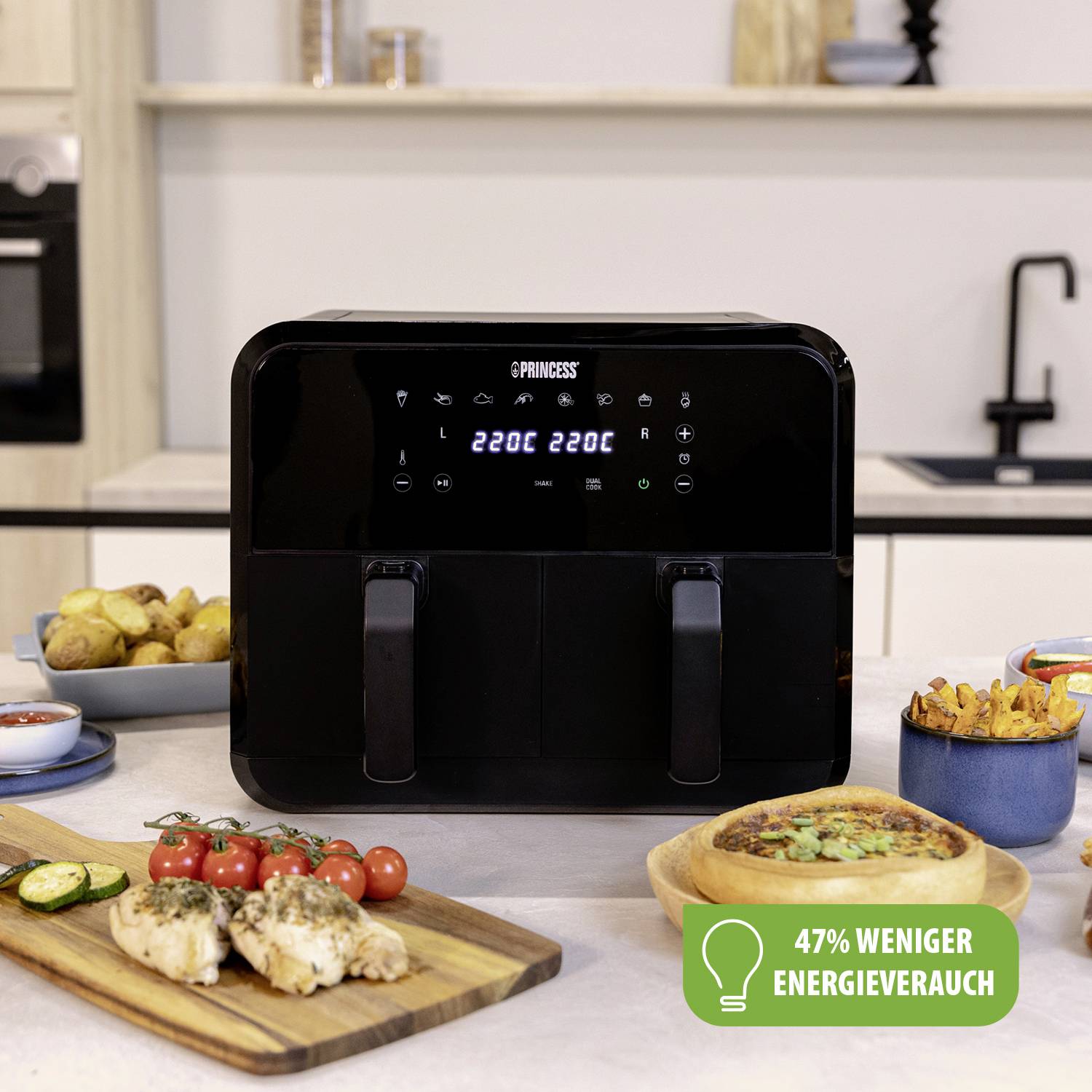 Princess 01.182068.01.001 Twin deep fryer 8 l 2400 W Heat convection, with display, Timer function, Non-stick coating, T-2