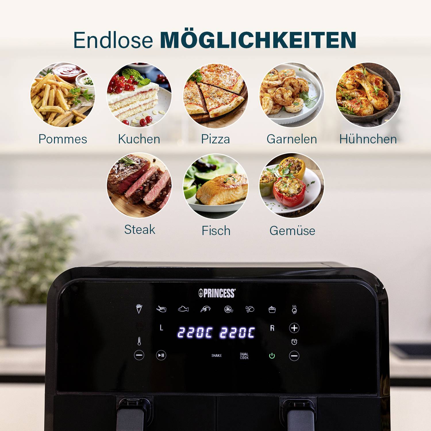 Princess 01.182068.01.001 Twin deep fryer 8 l 2400 W Heat convection, with display, Timer function, Non-stick coating, T-4