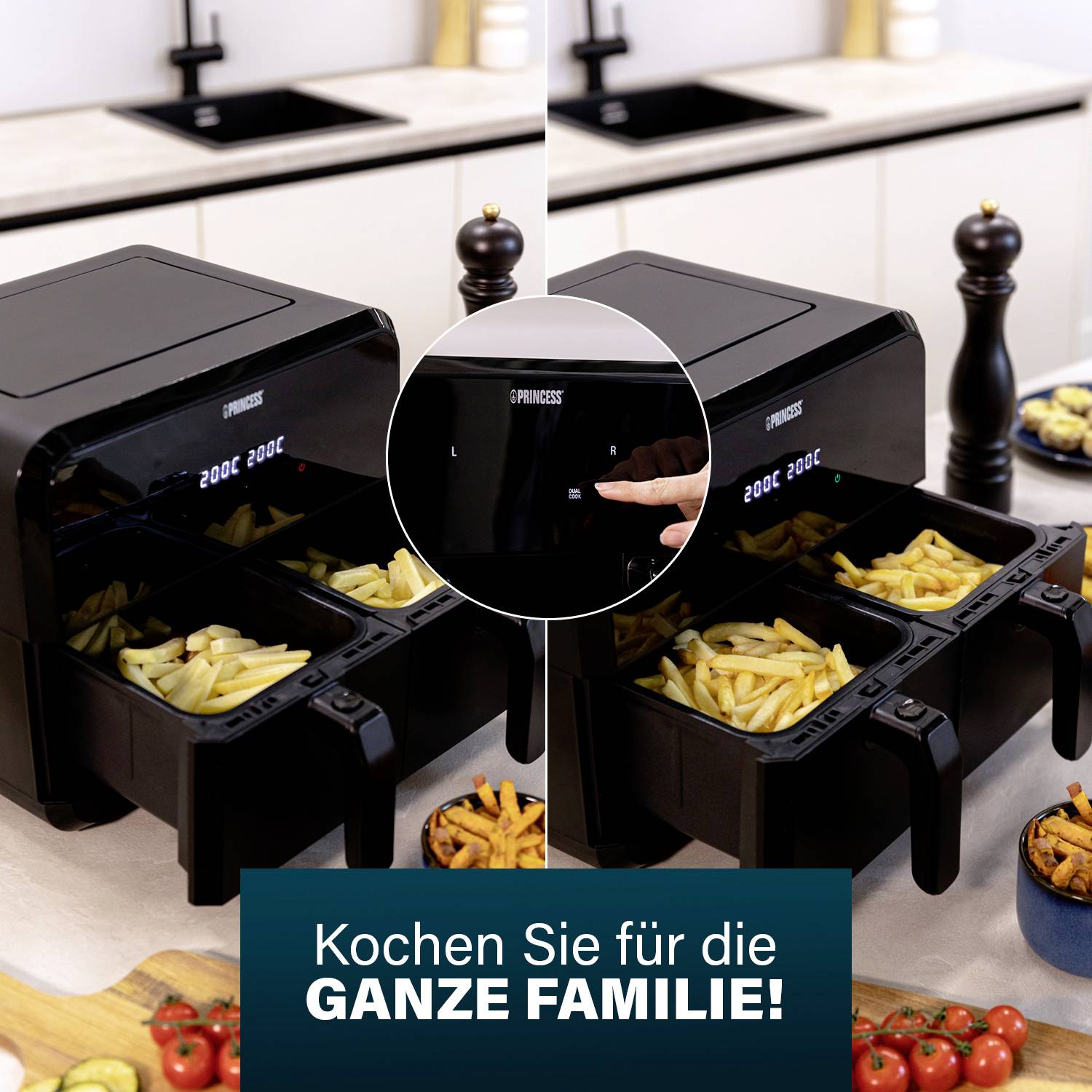 Princess 01.182068.01.001 Twin deep fryer 8 l 2400 W Heat convection, with display, Timer function, Non-stick coating, T-5