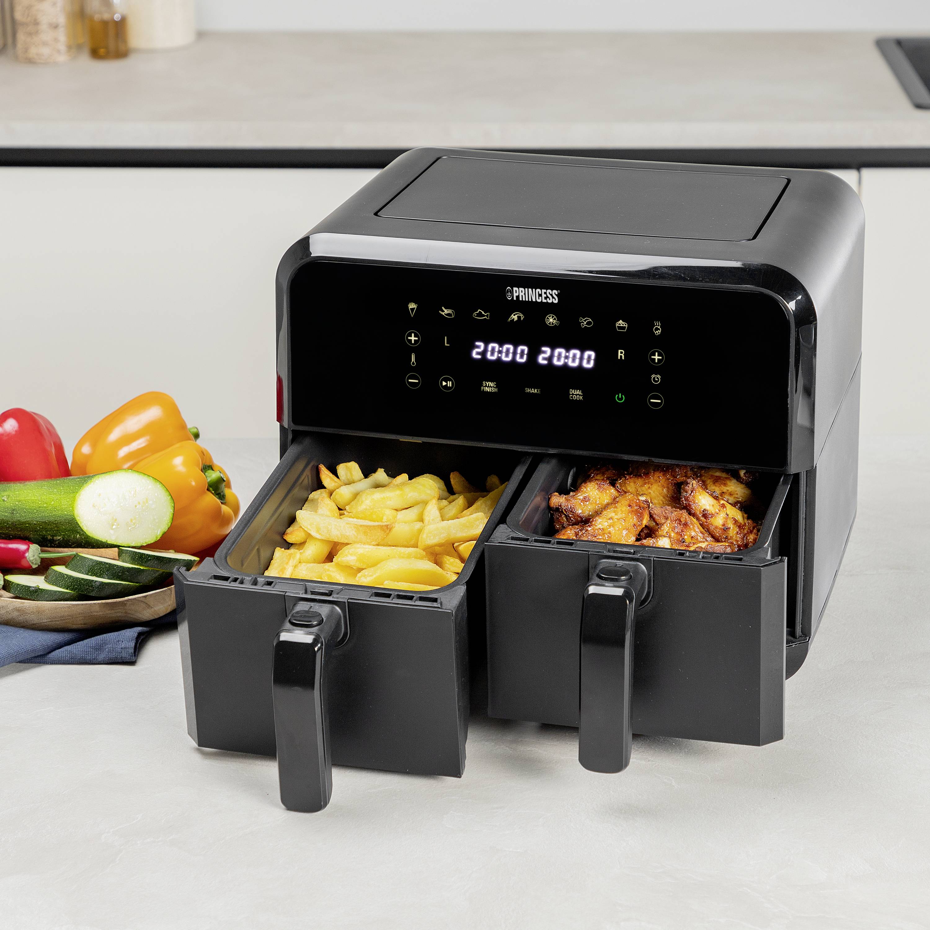 Princess 01.182068.01.001 Twin deep fryer 8 l 2400 W Heat convection, with display, Timer function, Non-stick coating, T-1