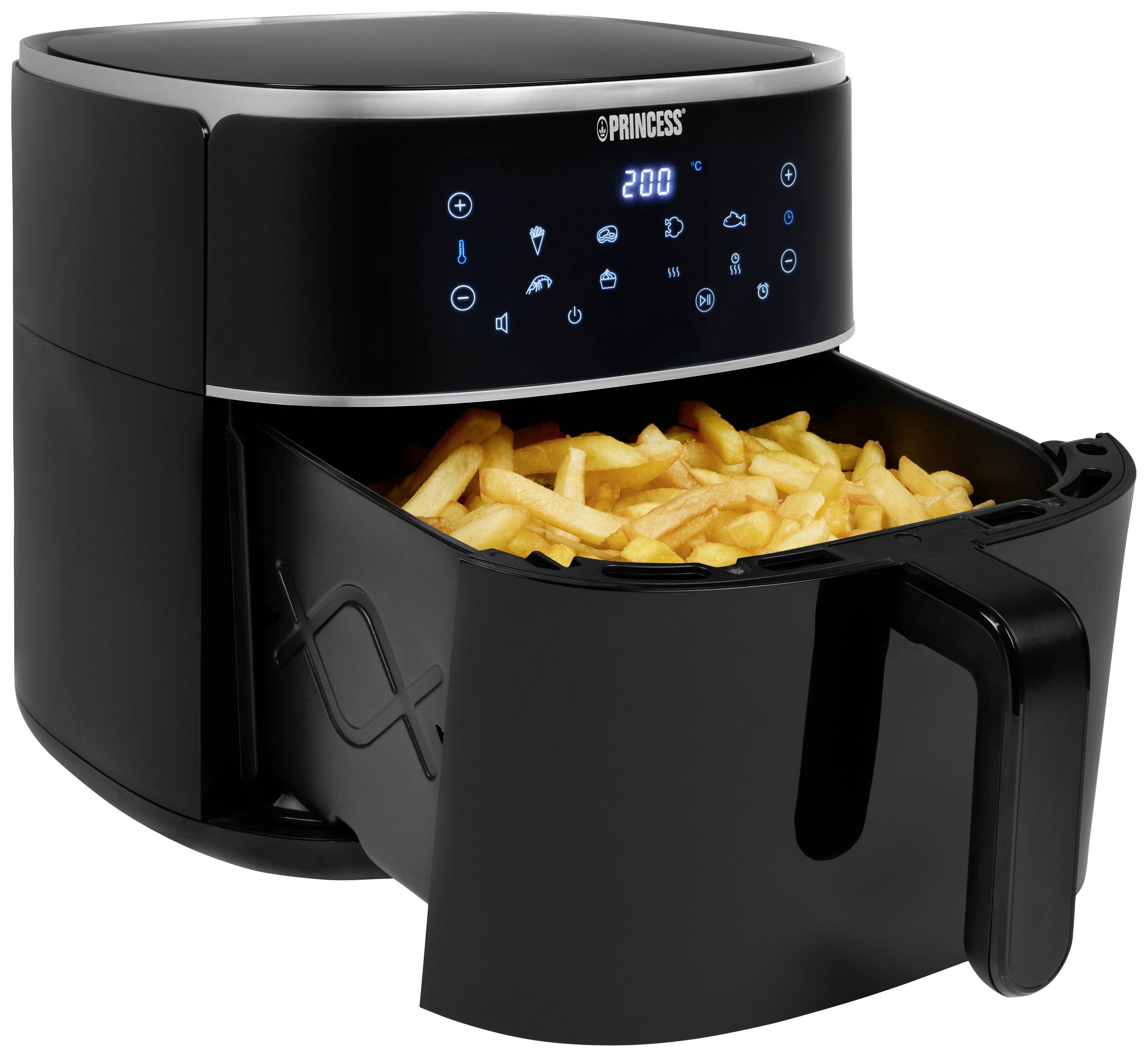 Princess 01.182254.01.001 Air fryer 8 l 1800 W Non-stick coating, Heat convection, Timer function, Temperature pre-set, with display Black