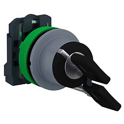 A black rotary switch with a green border and grey housing, mounted on a dark bracket.
