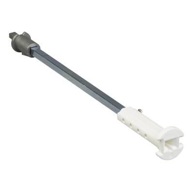 A long, grey metal pencil with a white, cylindrical plastic cap at the end, set against a white background.