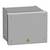 Silver metal box with a bolted front panel and a warning symbol. Suitable for wall mounting in technical environments.