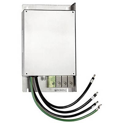 Metal enclosure with four protruding cables, typically used in electrical installations.