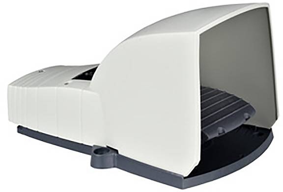 A white, compact device with an integrated black step board, possibly a door stopper or similar technical accessory.