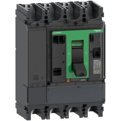 'ComPacT' circuit breaker by Schneider Electric, green-black, five-phase. Designed for industrial applications.