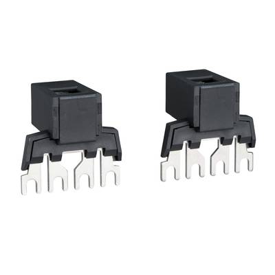 Two black electrical connectors with multiple metal contacts, standing side by side, against a white background.