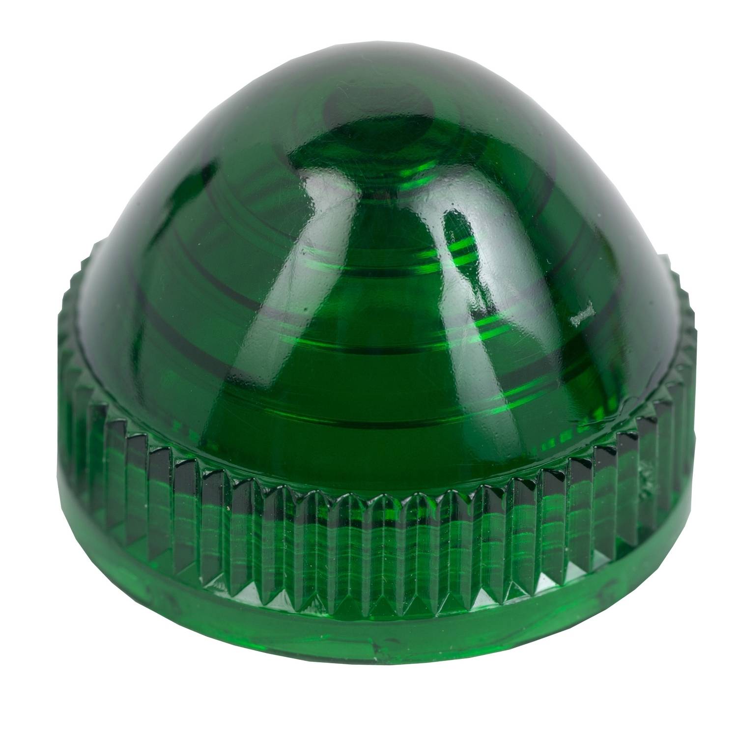 Green plastic dome with textured edges, which may potentially serve as a cover or protection in a technical context.