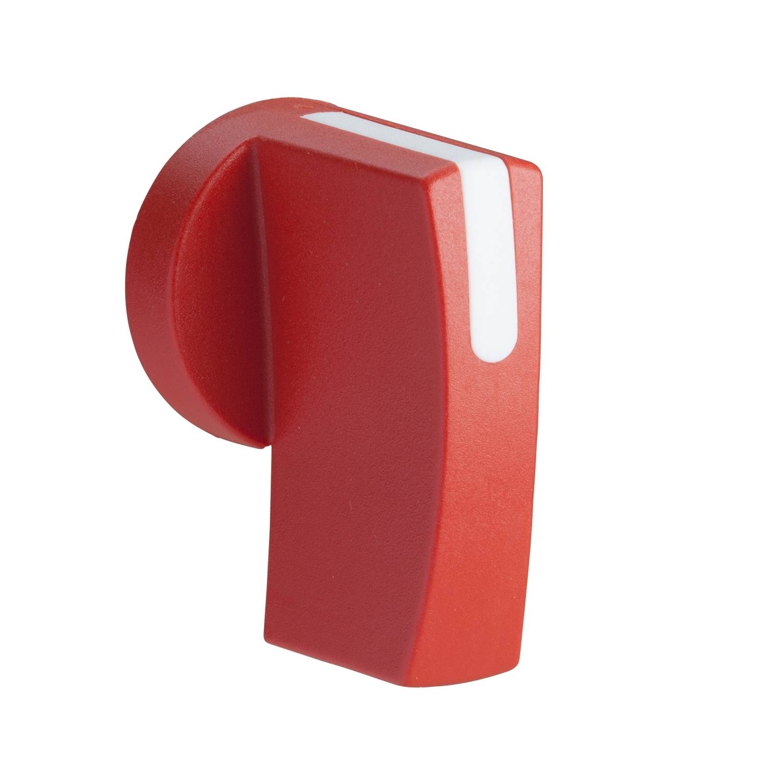 Red plastic button in the shape of a stylised letter 'p' on a white background.