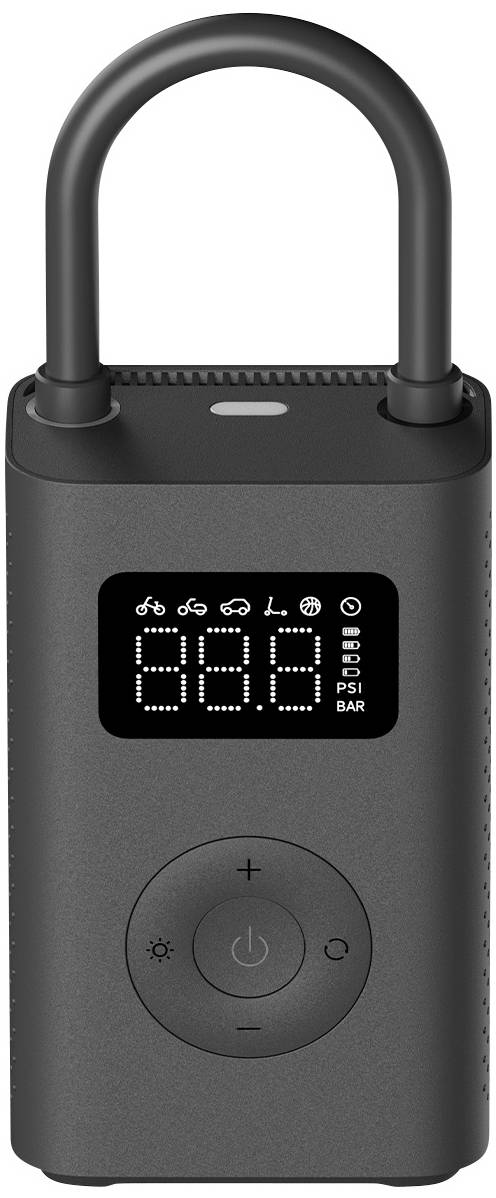 Portable electric air pump with a digital display showing tyre pressure in PSI and BAR. Suitable for cars, bicycles and balls.<br><br>Note: I've used British English spelling of "tyre" and maintained the original meaning and structure of the text.