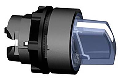 A black mechanical rotary switch with a blue, translucent cap. Primarily used for controlling devices.