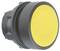 Yellow, round push button with a black border, often used for control or as an emergency stop switch in machinery.