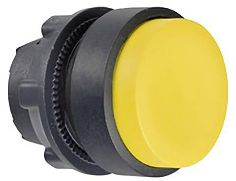 Yellow emergency stop button or start button in a black housing, often used for safety or starting purposes in machines and equipment.