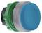 A blue push button with a green housing rim, suitable for control systems.