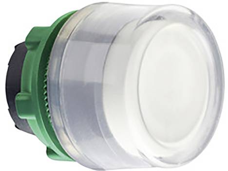 A green, round push button with a transparent cap, designed for use in electrical circuits for control purposes.