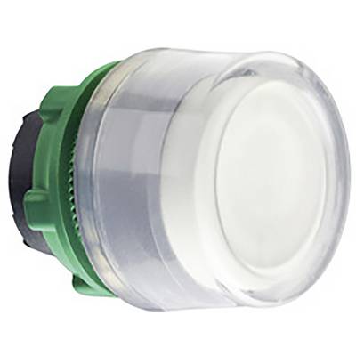 A green, round push button with a transparent cap, designed for use in electrical circuits for control purposes.