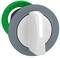 Rotary knob with a green dial and grey border, suitable for adjusting devices or machines.