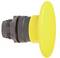 Yellow emergency stop button on a black mounting, used for immediate machine shutdown in emergency situations.