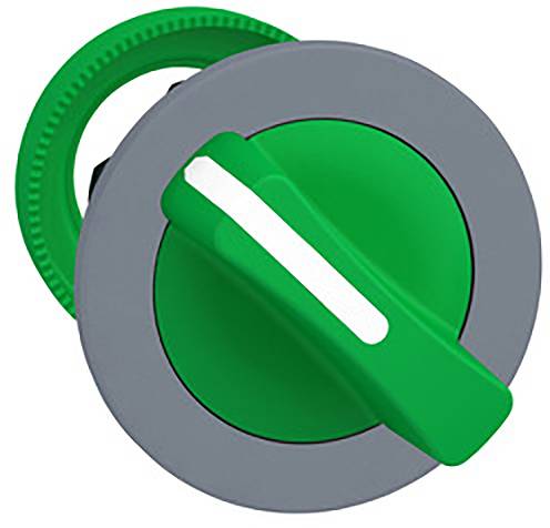 Green and grey rotary knob viewed from above, potentially part of a device or tool.