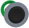 A round, grey button with a black centre and a green washer, possibly an electronic switch.