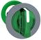 Green rotary knob with grey border, commonly used for controls in industrial or household appliances.