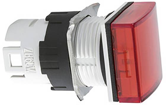 Red LED push switch with square, domed switch head and screw fixing, suitable for industrial applications.