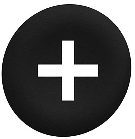 A black circle with a white plus sign in the centre.