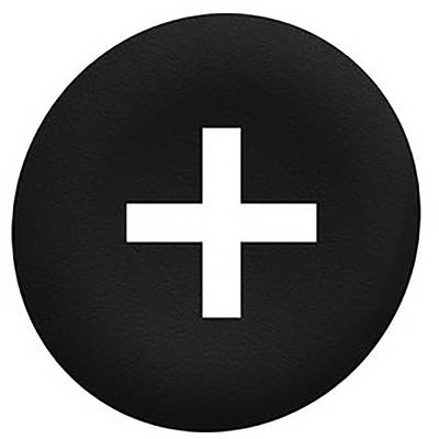 A black circle with a white plus sign in the centre.