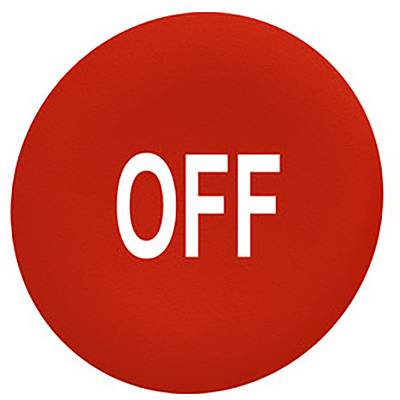 A red circle with the white word 'OFF' in the centre, symbolising the switched-off state of a device.