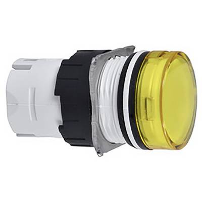 Yellow button on a white, cylindrical housing with a black ring, side view. Possible use: control or signalling.