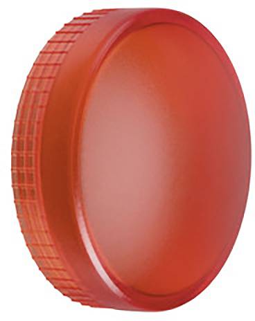 A red, round plastic lid with a ridged edge for better grip.