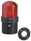 Red warning light with a black base, next to a round mounting element.