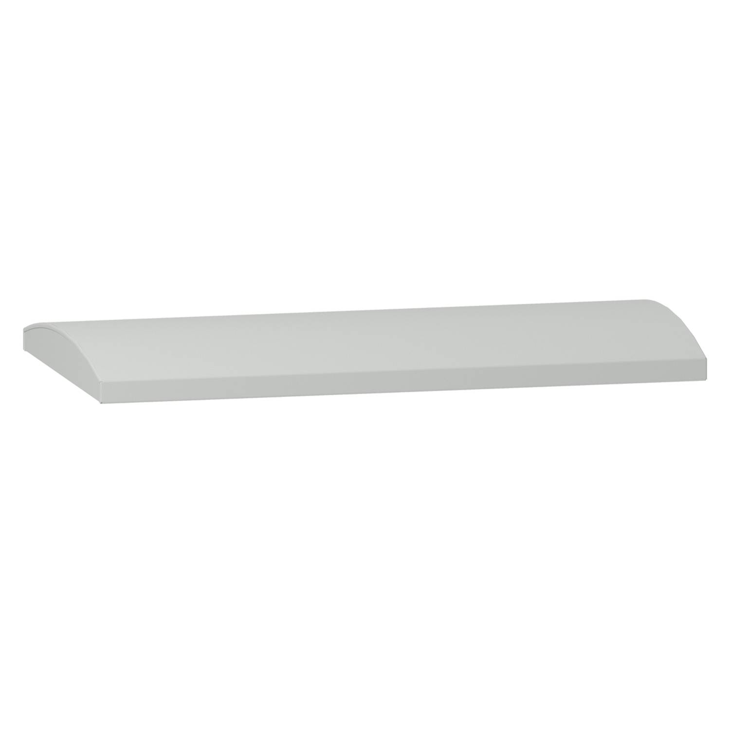 A simple, white shelving board with rounded edges on the front, suitable for wall mounting.