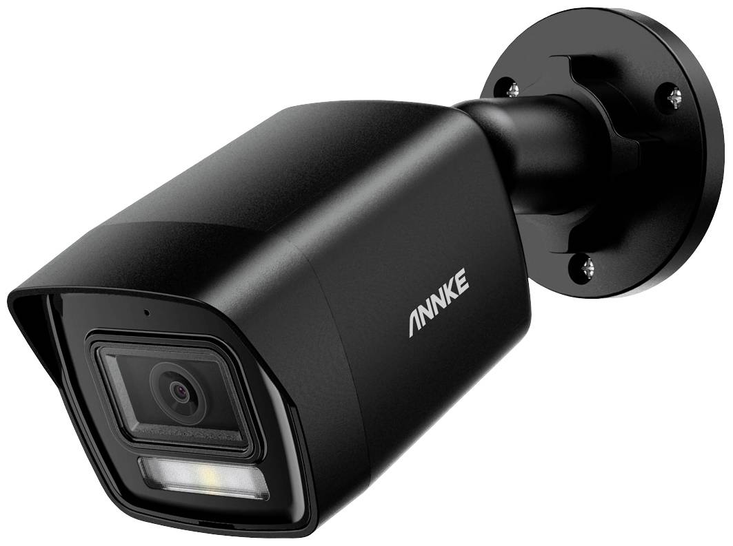 A black surveillance camera mounted on a wall bracket.